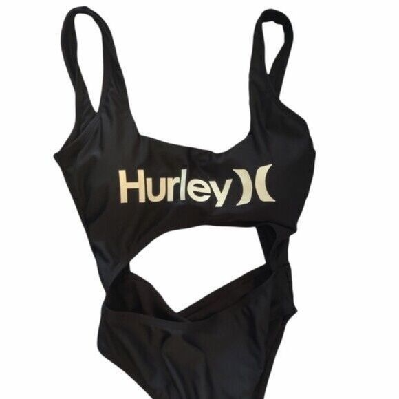 Hurley HRO1006 Women's Sz L Black One Piece Cutout Monokini Swim Suit - Picture 4 of 5